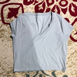 Women’s Light Gray V-Neck Short Sleeve Top Hollister